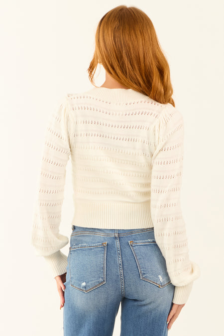 Off White Bow Front Long Sleeve Crop Cardigan