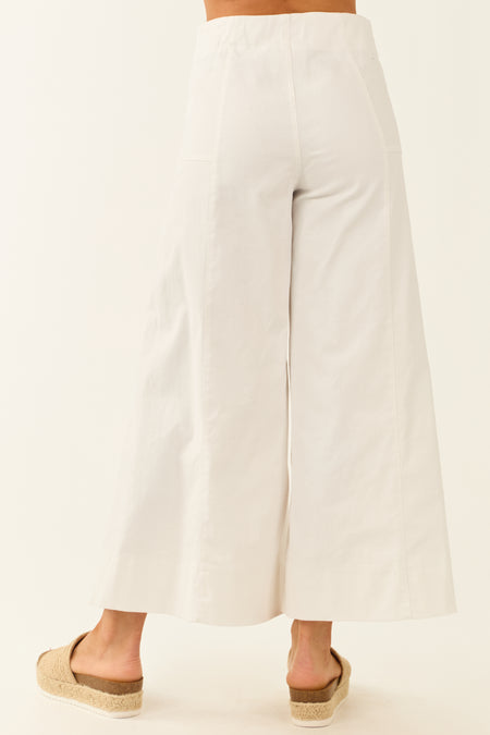 Off White Cropped Wide Leg Stretchy Jeans