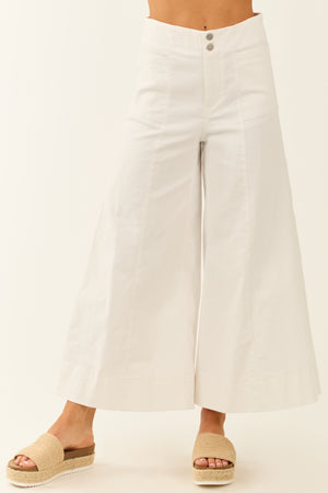 Off White Cropped Wide Leg Stretchy Jeans