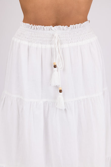 Off White Eyelet Detail Tiered Midi Skirt