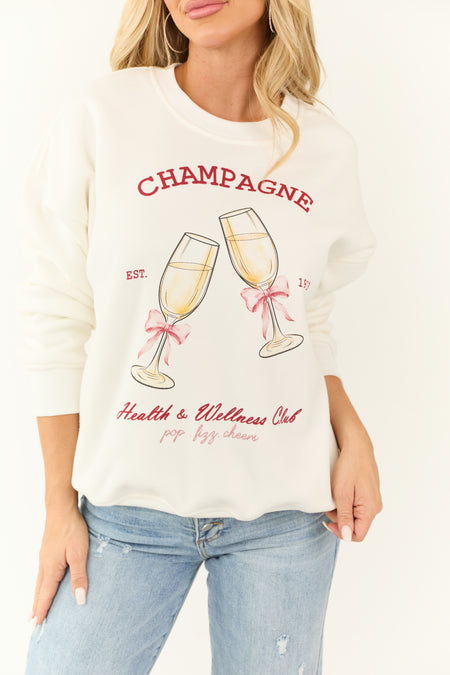 Off White Fleece Lined 'Champagne' Graphic Sweatshirt