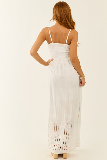 Off White Front Twist Eyelet Cut Out Maxi Dress