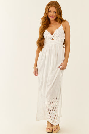 Off White Front Twist Eyelet Cut Out Maxi Dress