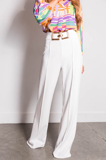 Off White Gold Buckle Wide Leg Pants