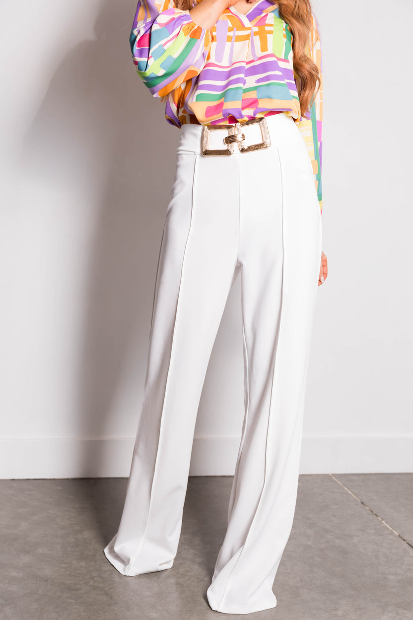 Off White Gold Buckle Wide Leg Pants