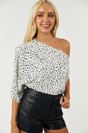 Off White Leopard Print One Shoulder Top