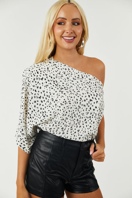 Off White Leopard Print One Shoulder Top