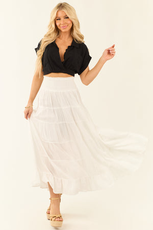 Off White Lightweight Tiered A-Line Maxi Skirt