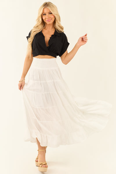 Off White Lightweight Tiered A-Line Maxi Skirt