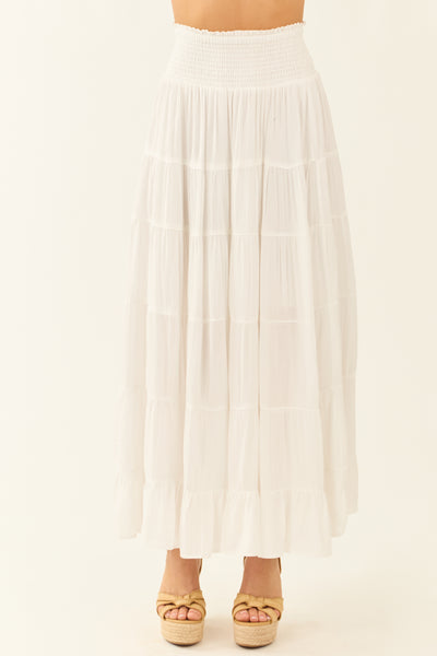 Off White Lightweight Tiered A-Line Maxi Skirt