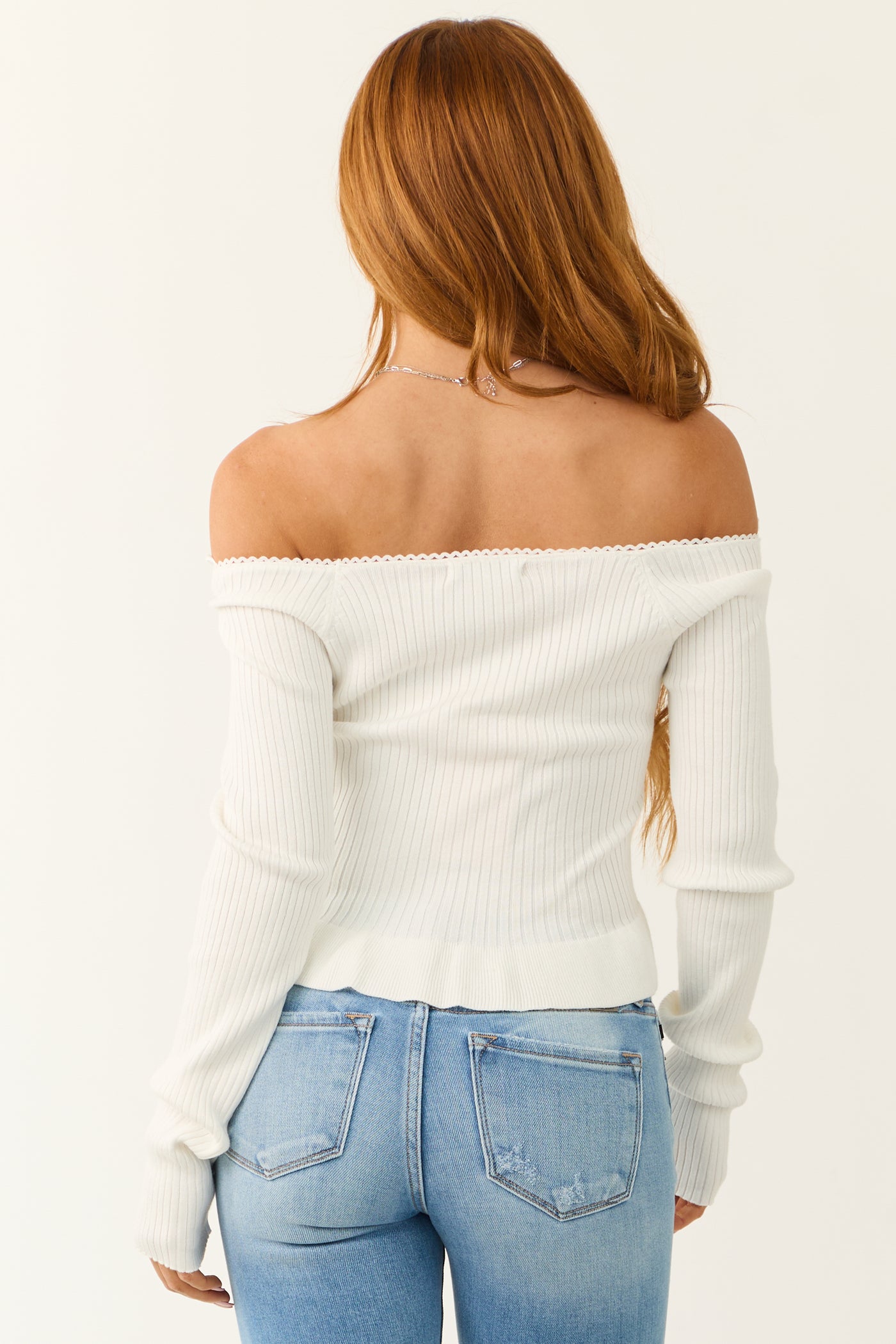 Off White Off the Shoulder Ribbon Detail Crop Top