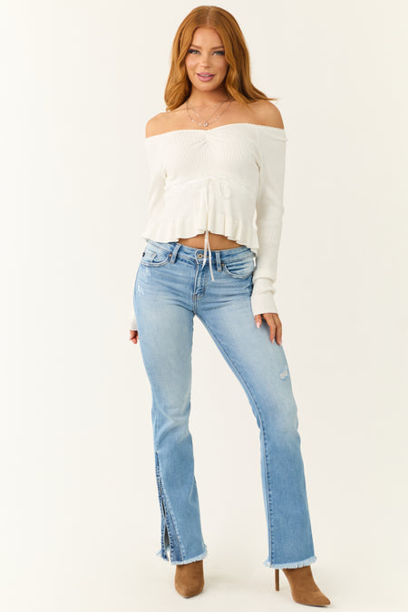 Off White Off the Shoulder Ribbon Detail Crop Top