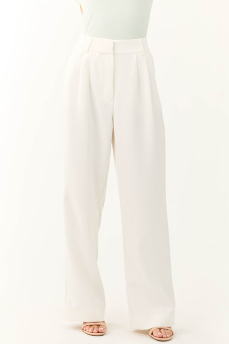 Off White Pleated High Waist Trouser Pants