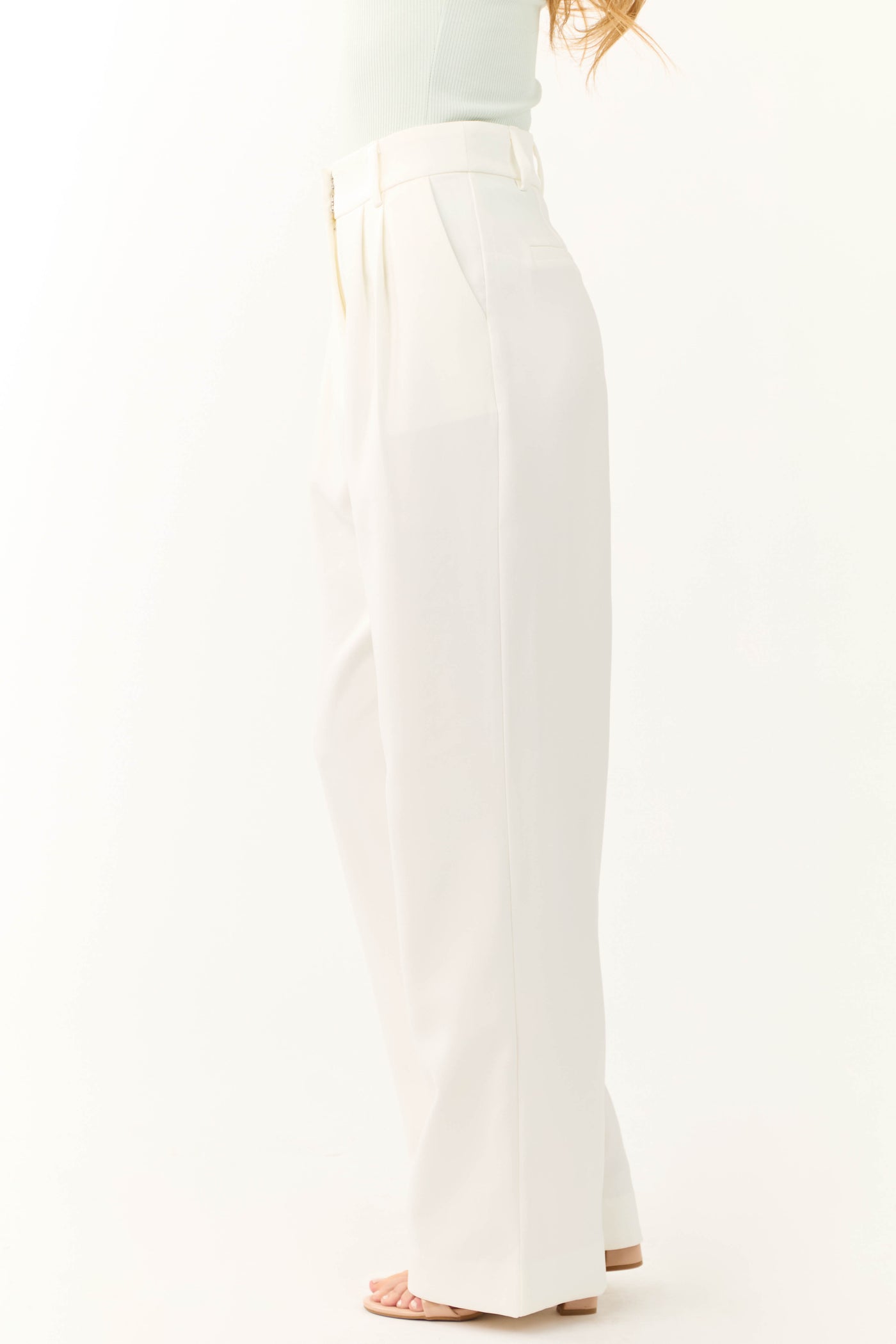 Off White Pleated High Waist Trouser Pants