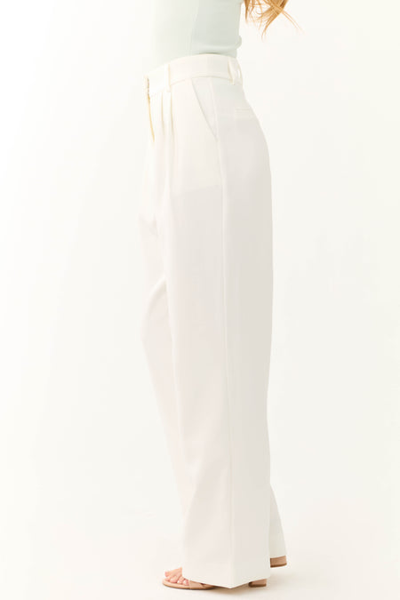 Off White Pleated High Waist Trouser Pants