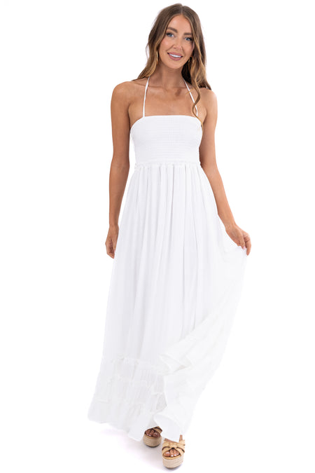 Off White Ruffle Bottom Sleeveless Maxi Dress