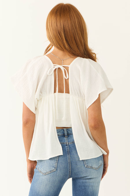 Off White Square Neck Short Sleeve Top