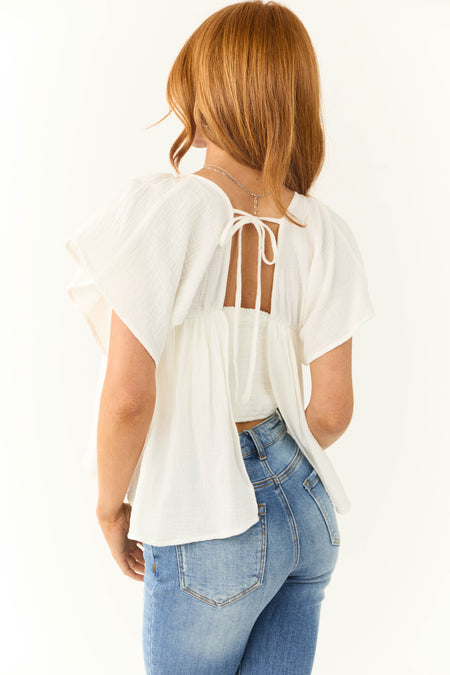 Off White Square Neck Short Sleeve Top