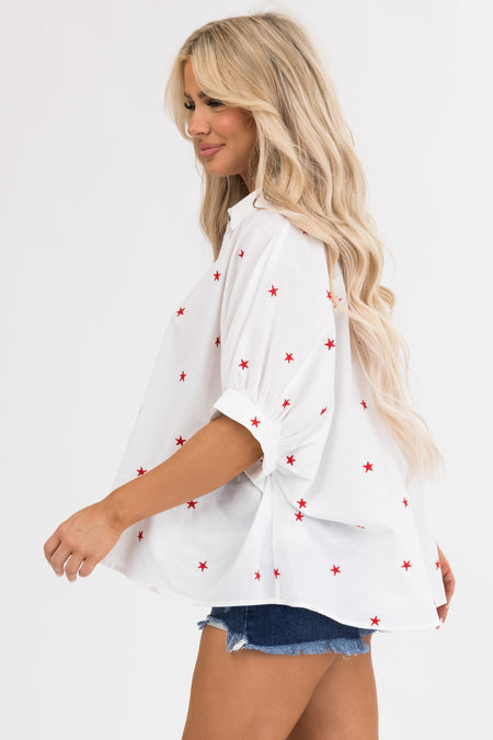 Off White Star Embroidered Button Up Oversized Shirt