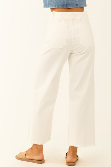 Off White Stretchy Denim Straight Patch Pocket Pants