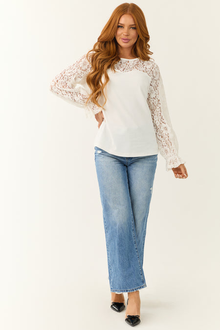 Off White Sweetheart Lace Long Sleeve Top