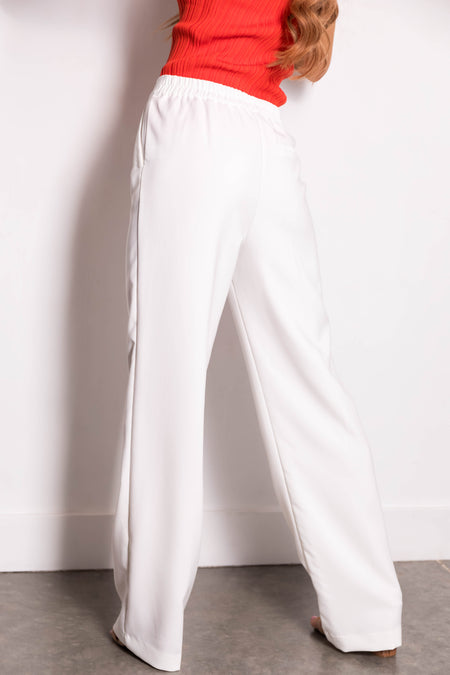 Off White Wide Leg Elastic Waist Woven Pants