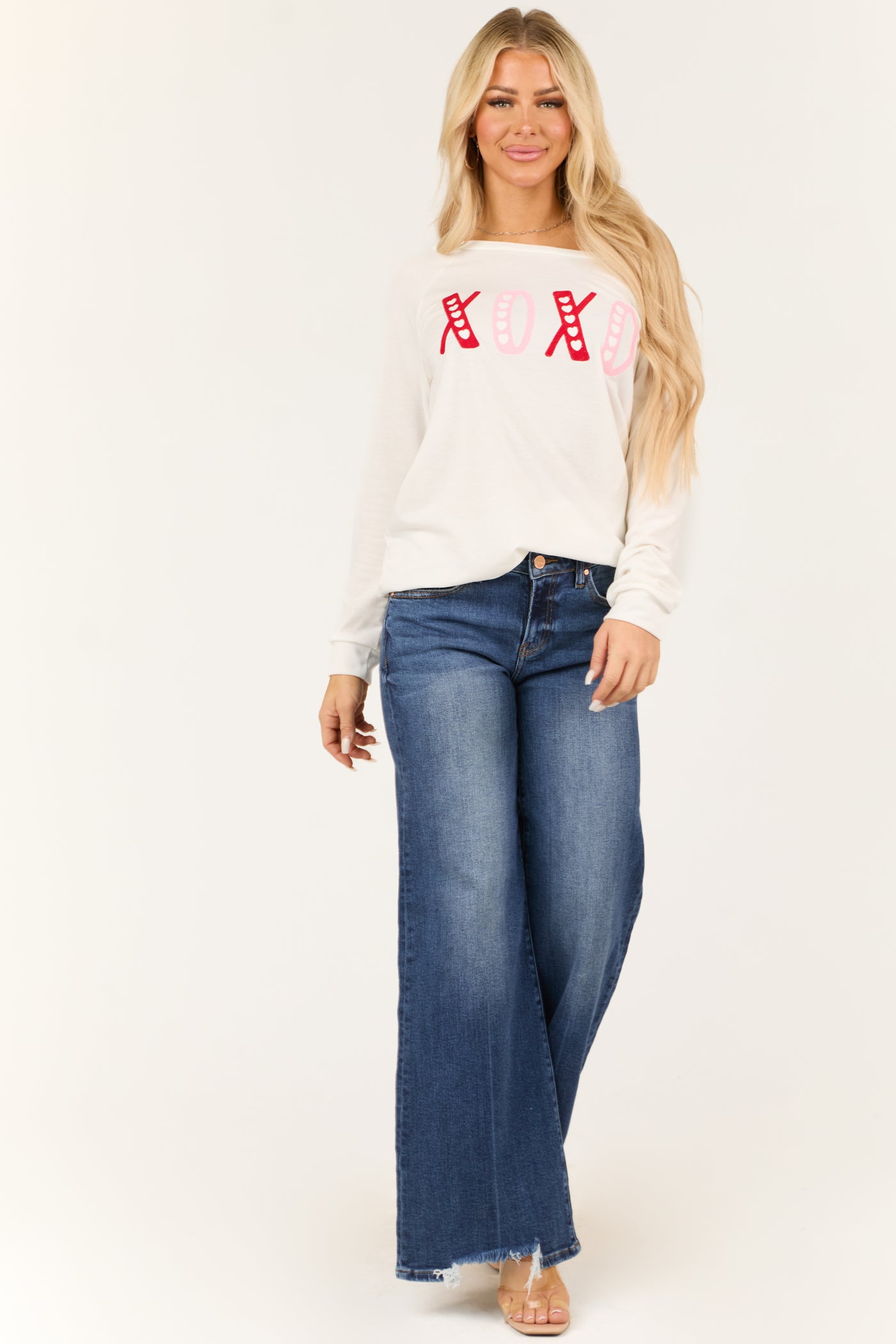 Off White 'XOXO' Embroidered Raglan Pullover Top