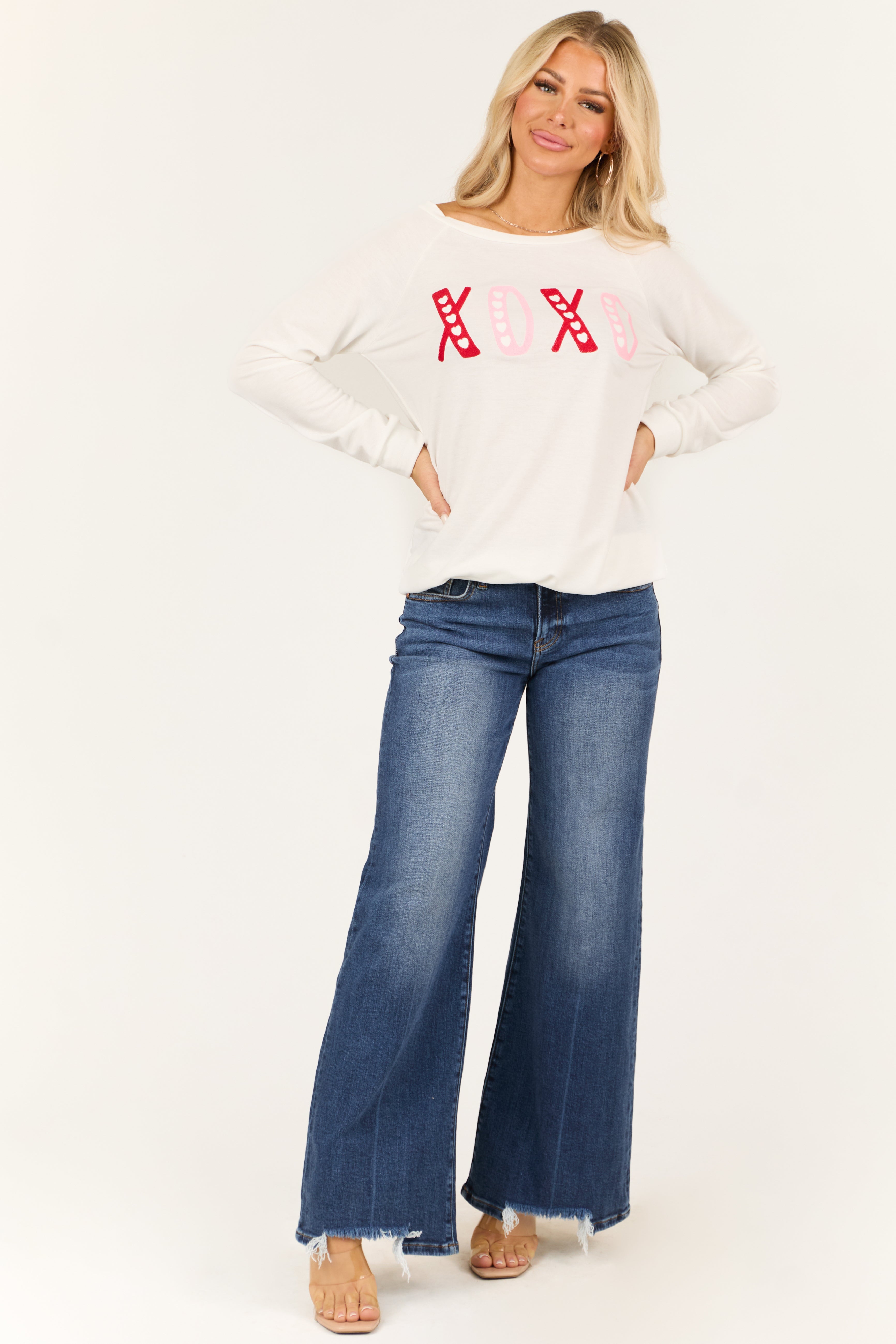 Off White 'XOXO' Embroidered Raglan Pullover Top