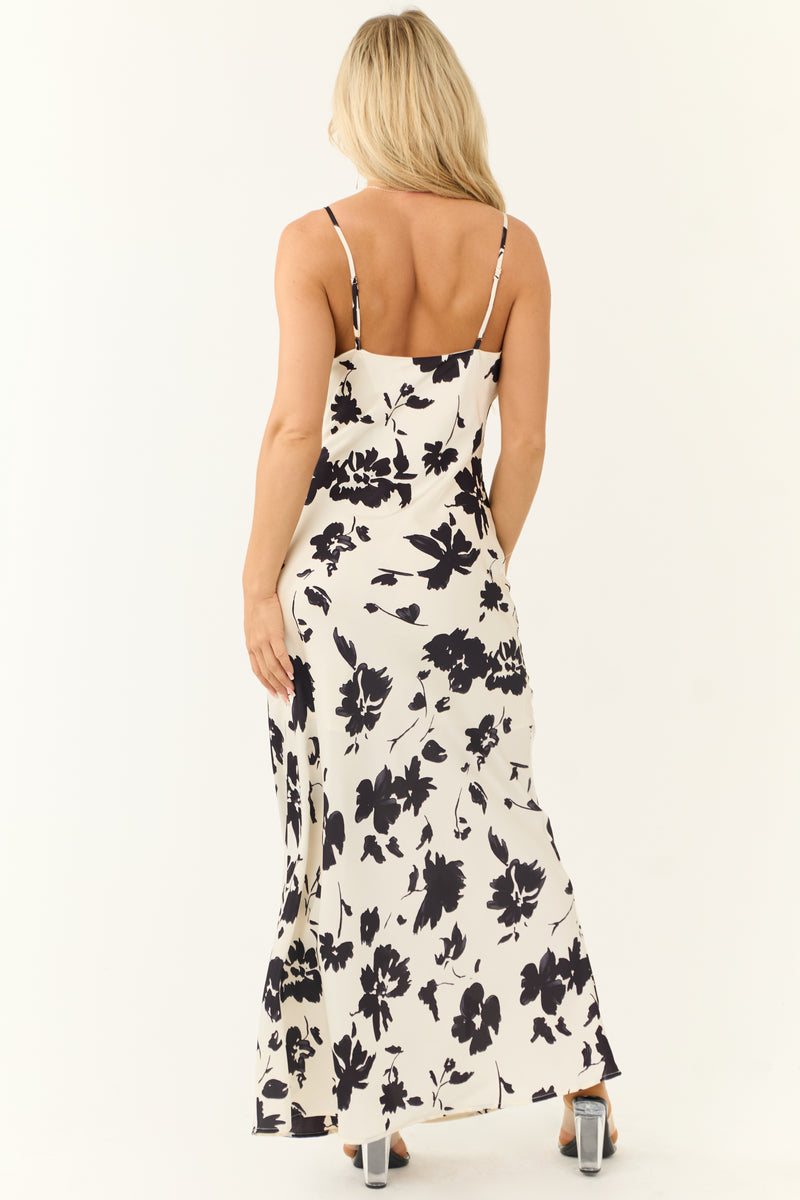 Off White and Black Floral Print Maxi Dress