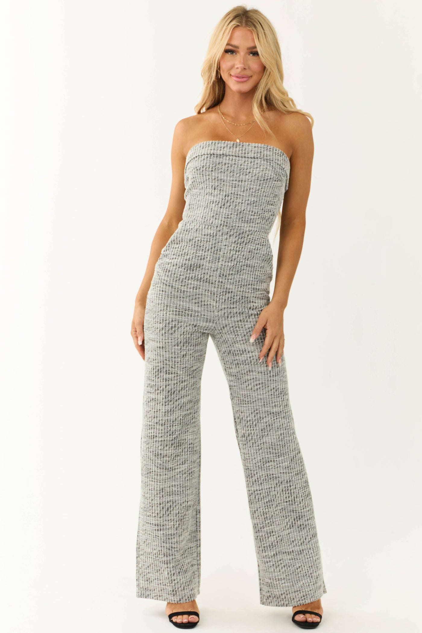 Off White and Black Tweed Strapless Jumpsuit