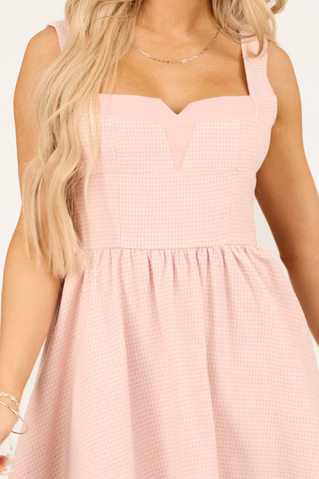 Off White and Cherry Blossom Houndstooth Mini Dress