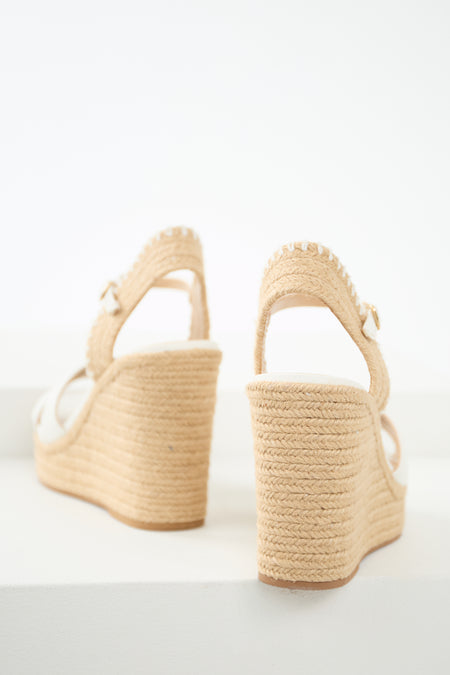 Off White Cross Strap Platform Espadrille Wedges