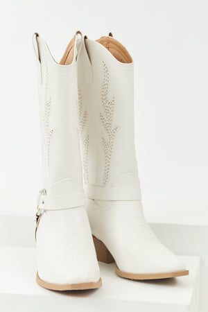 Off White Embroidered Riding Strap Heeled Boots