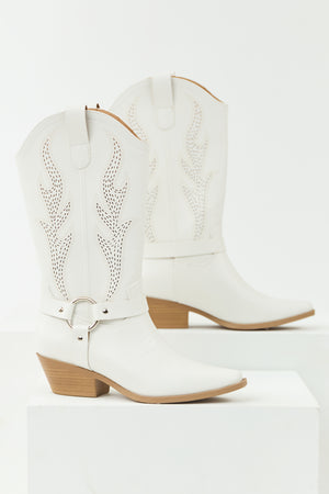 Off White Embroidered Riding Strap Heeled Boots