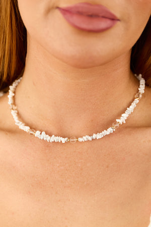 Off White Speckled Pebble Beaded Necklace