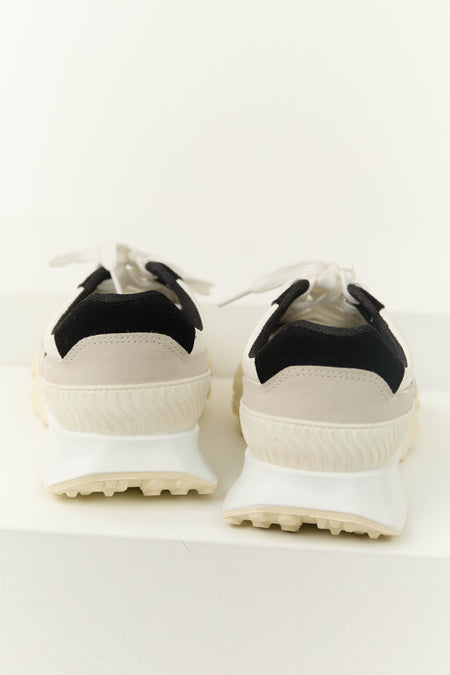 Off White and Black Lace Up Fashion Sneakers