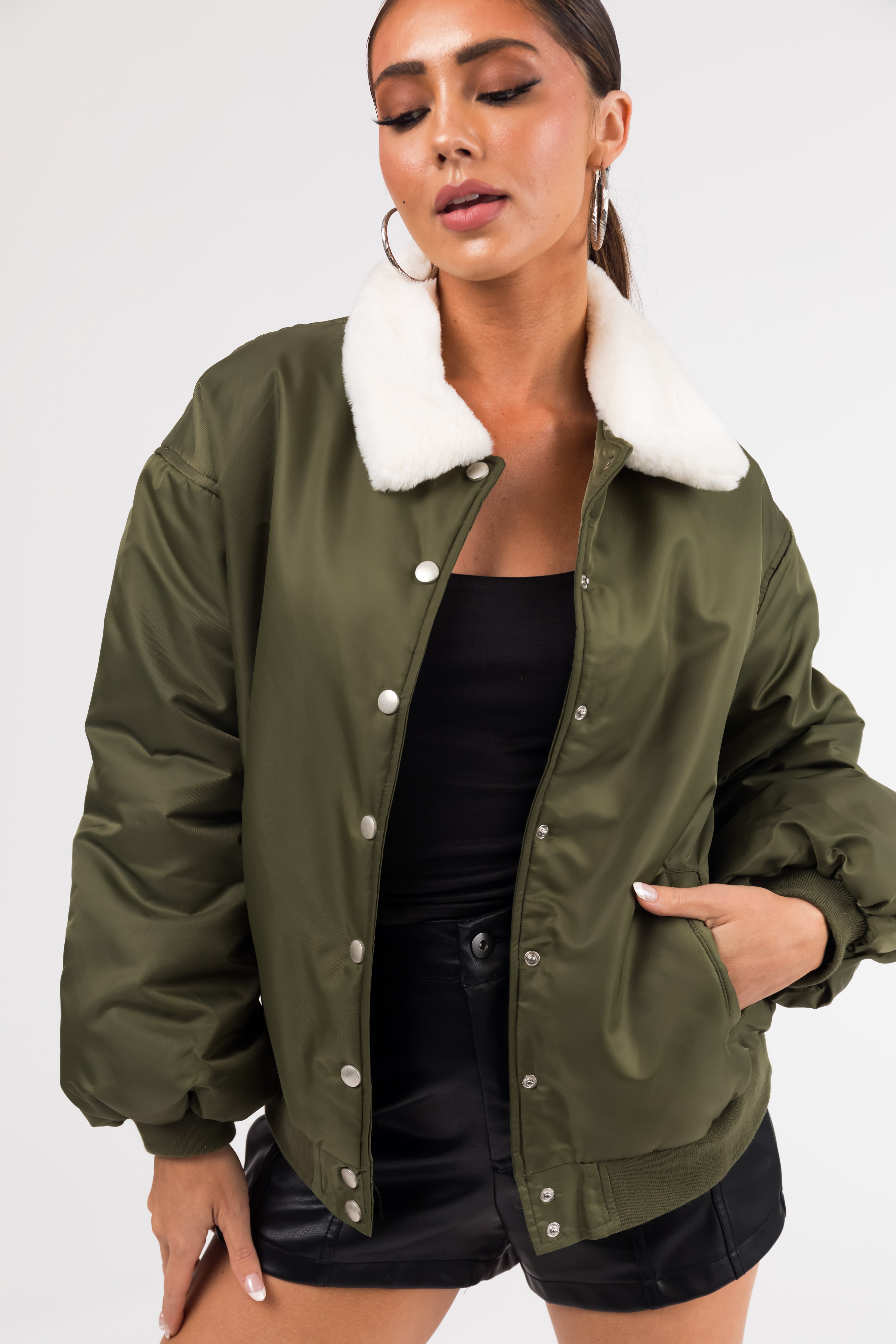 Bomber jacket sale faux fur collar