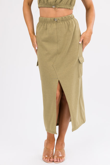 Olive Crop Top and Cargo Skirt Set