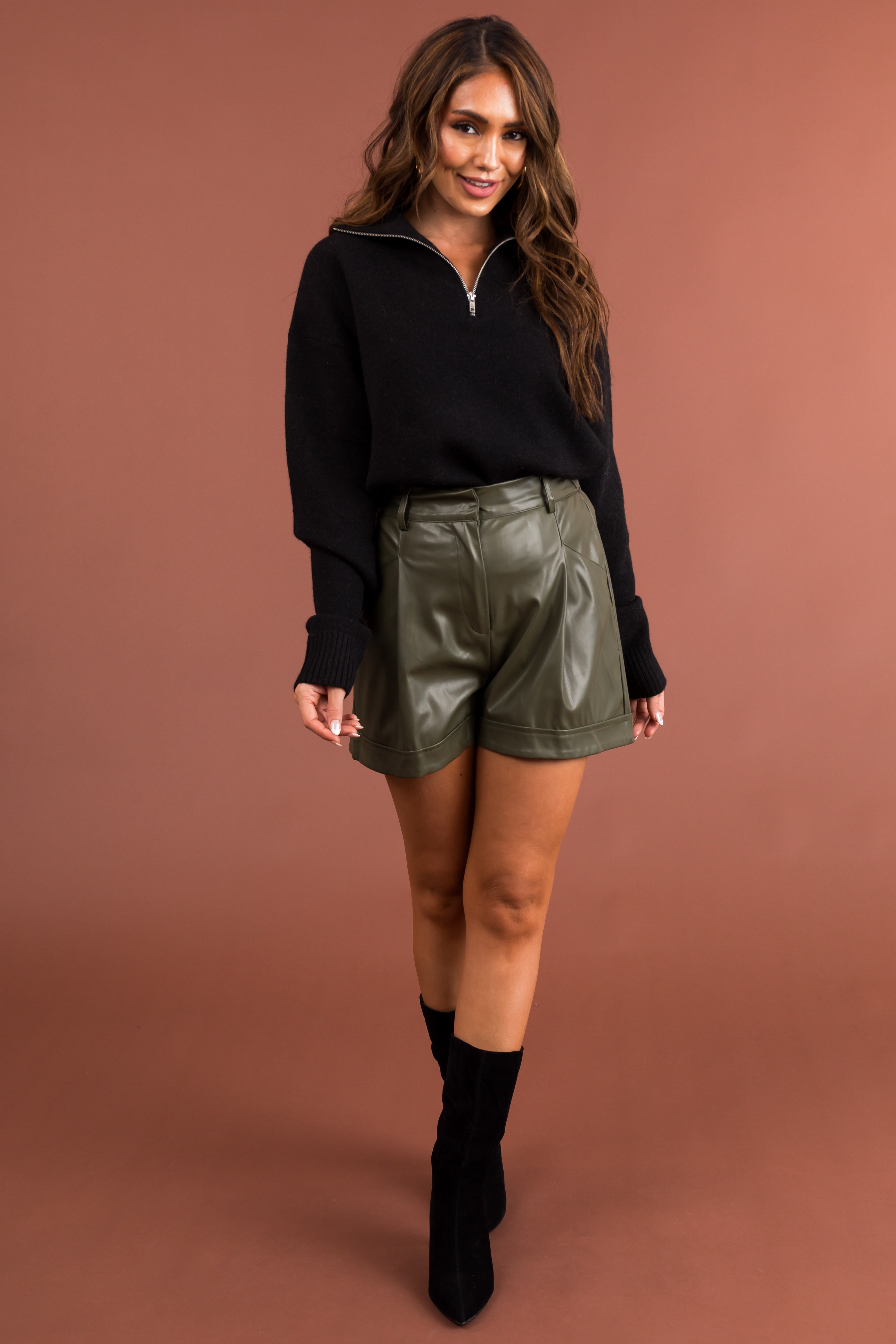 Elastic waist clearance leather shorts