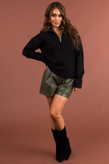 Olive Elastic Waist Faux Leather Shorts