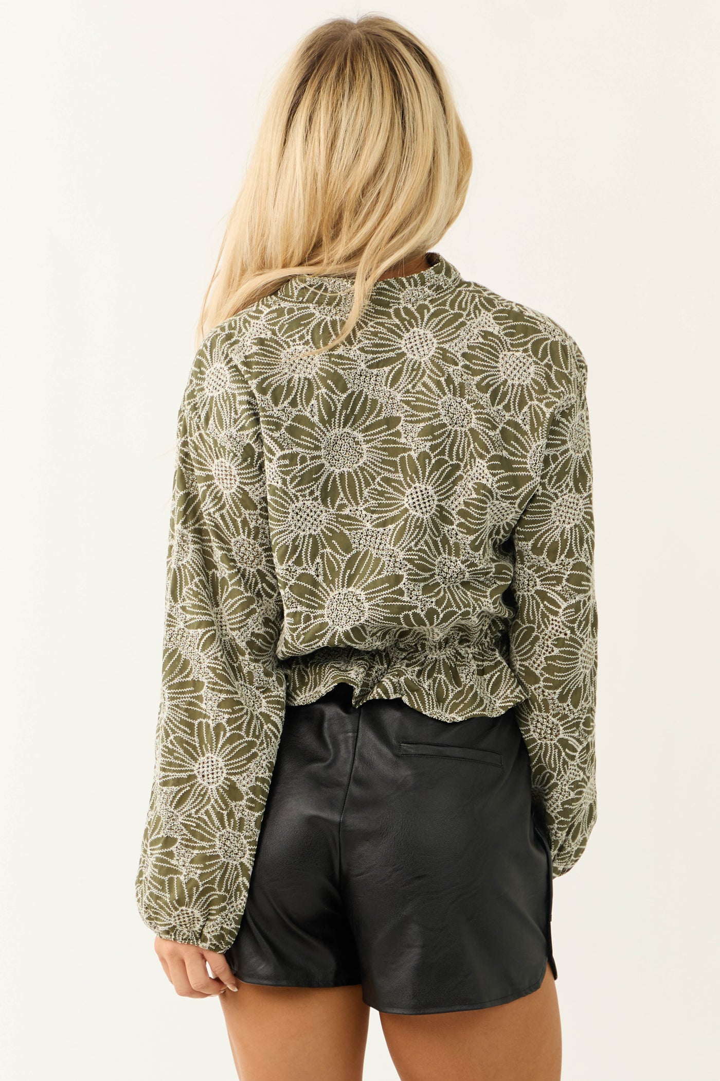 Olive Floral Embroidered Long Sleeve Blouse