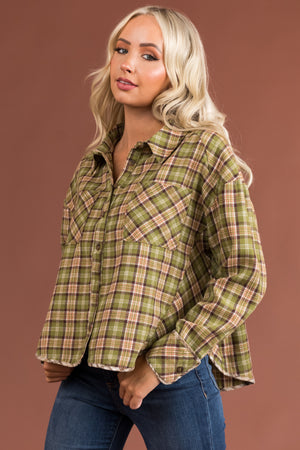 Olive Plaid Double Chest Pocket Soft Flannel