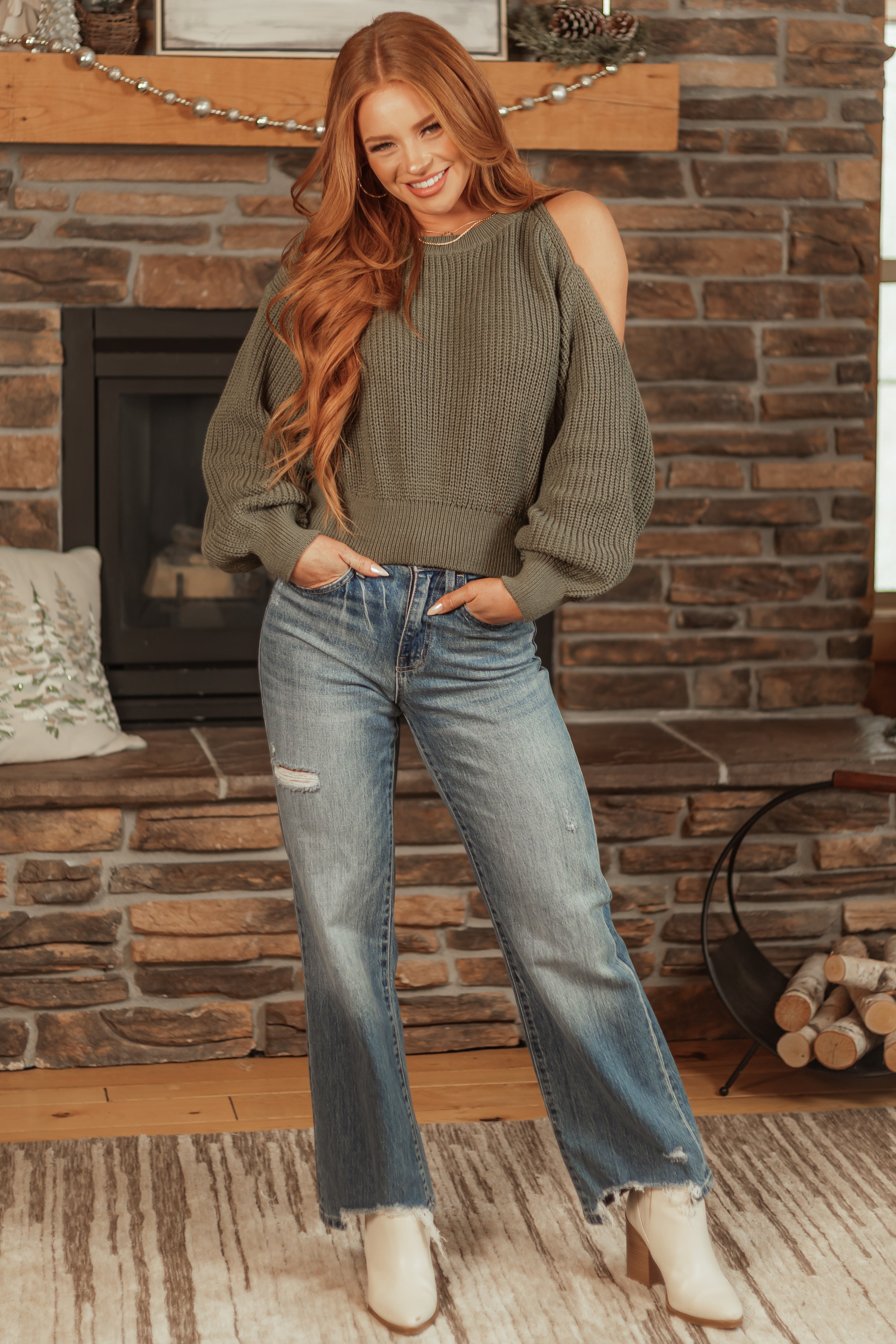 Olive cropped sweater best sale