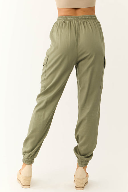 Olive Smocked Drawstring Waistband Joggers