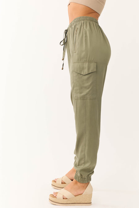 Olive Smocked Drawstring Waistband Joggers