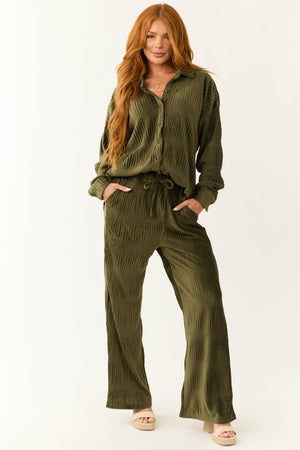 Olive Super Soft Crinkle Velvet Wide Pants