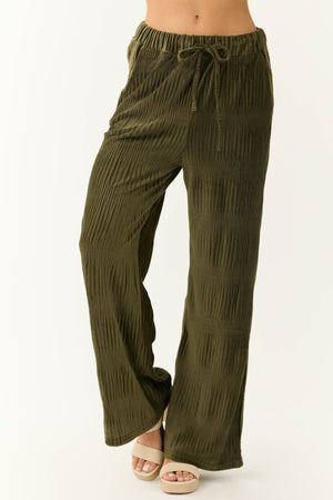 Olive Super Soft Crinkle Velvet Wide Pants