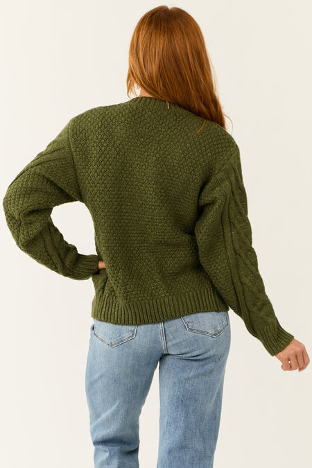 Olive Thick Cable Knit Button Cardigan