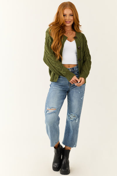 Olive Thick Cable Knit Button Cardigan