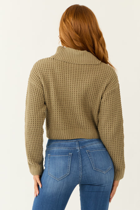 Olive Turtleneck Chenille Cropped Sweater